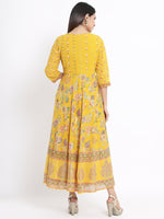 Thumbnail for Juniper Women's Mustard Georgette Printed Flared Dress - Distacart