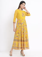 Thumbnail for Juniper Women's Mustard Georgette Printed Flared Dress - Distacart