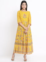 Thumbnail for Juniper Women's Mustard Georgette Printed Flared Dress - Distacart