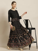 Thumbnail for Juniper Women's Black Rayon Printed Flared Lehenga Choli Sets - Distacart