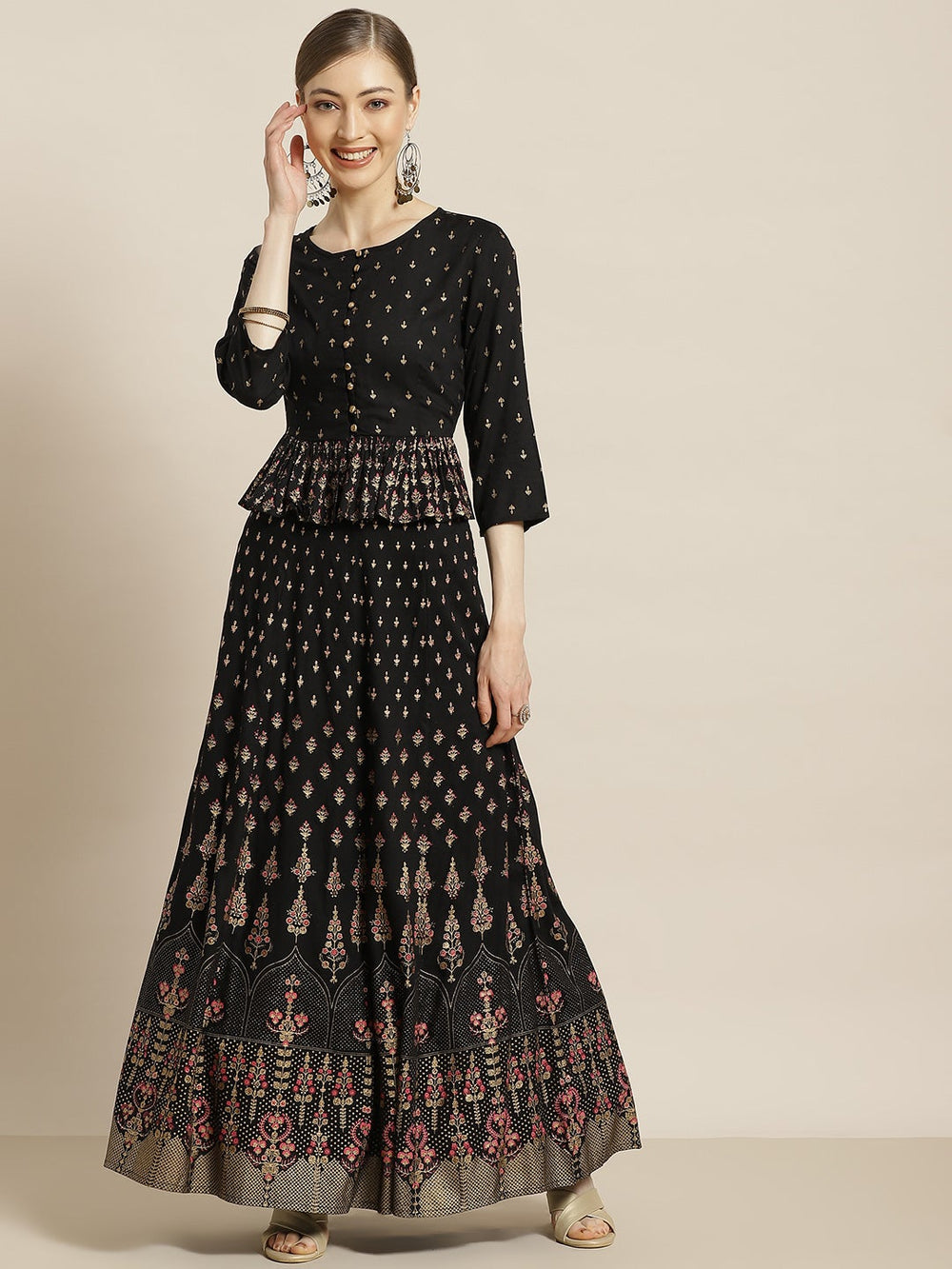 Juniper Women's Black Rayon Printed Flared Lehenga Choli Sets - Distacart