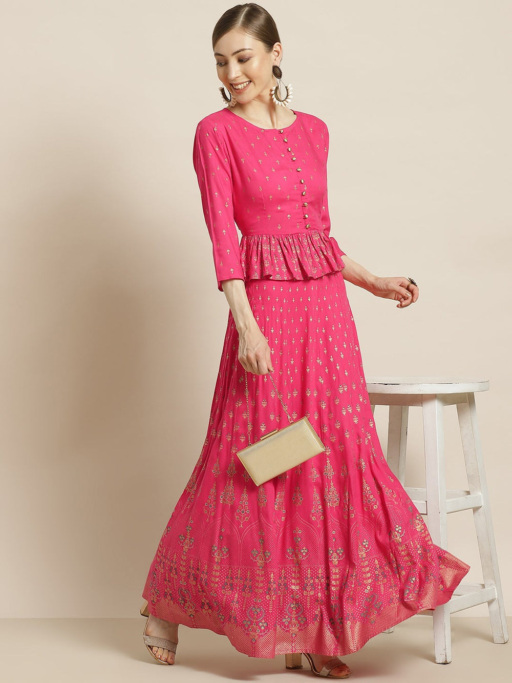 Juniper Women's Fuchsia Rayon Printed Flared Lehenga Choli Sets - Distacart