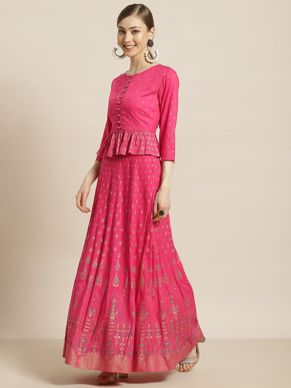 Juniper Women's Fuchsia Rayon Printed Flared Lehenga Choli Sets - Distacart