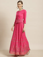 Thumbnail for Juniper Women's Fuchsia Rayon Printed Flared Lehenga Choli Sets - Distacart