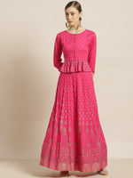 Thumbnail for Juniper Women's Fuchsia Rayon Printed Flared Lehenga Choli Sets - Distacart