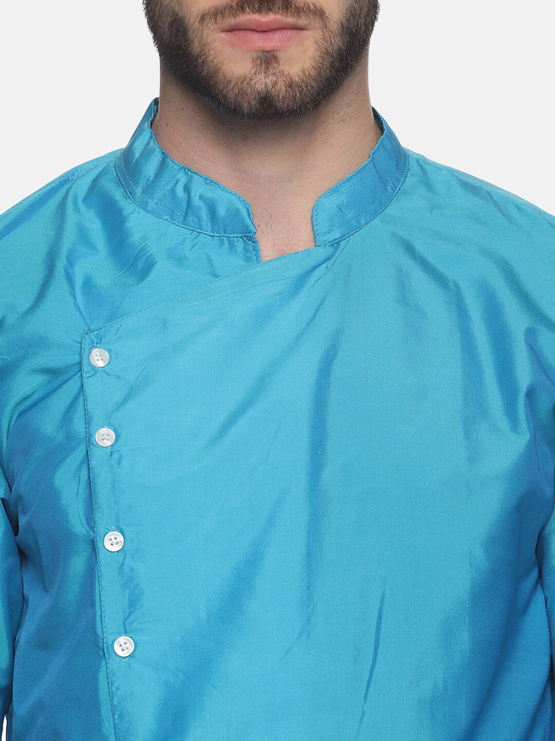 Sethukrishna Men Turquoise Blue Angrakha Kurta with Dhoti Pants - Distacart