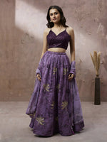 Thumbnail for House of Panchhi Lavender Organza Floral Printed Lehenga choli & Dupatta - Distacart