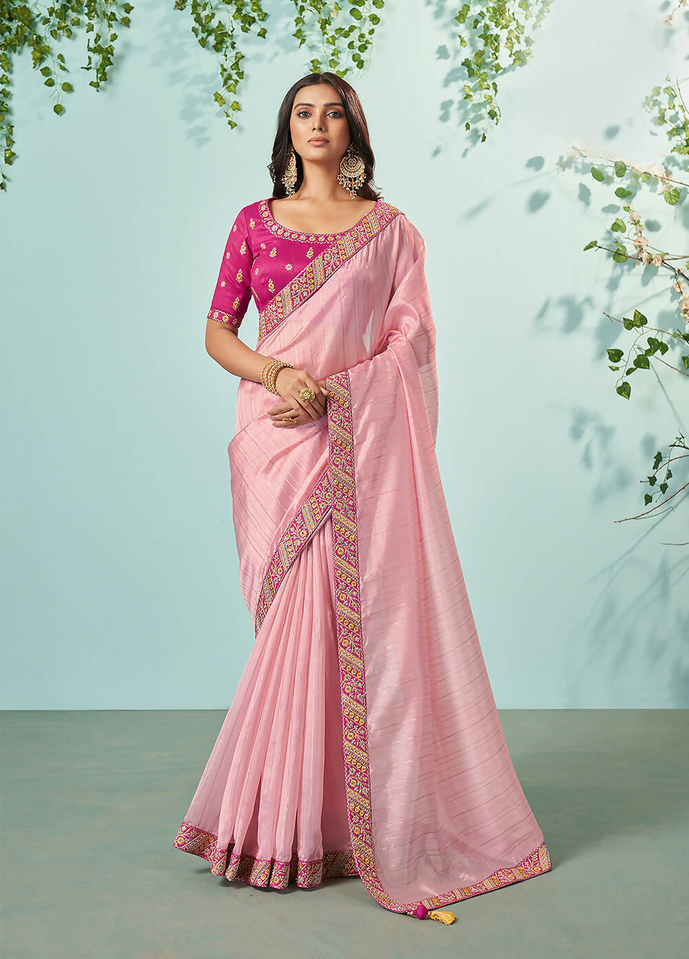 Light Pink Organza Texture Saree With Unstitched Blouse Piece - Norita Ikshita - Distacart