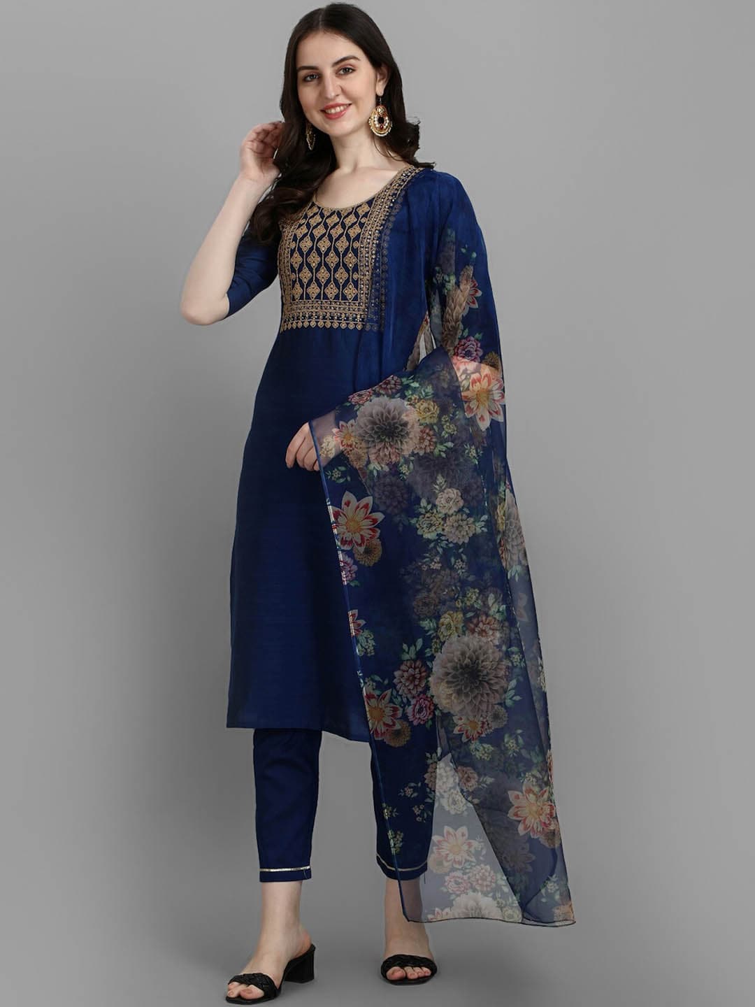 Kalini Ethnic Motifs Embroidered Sequined Zari Kurta with Trousers & Dupatta - Distacart