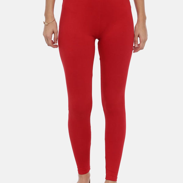 Souchii Red Solid Slim-Fit Ankle-Length Leggings - Distacart