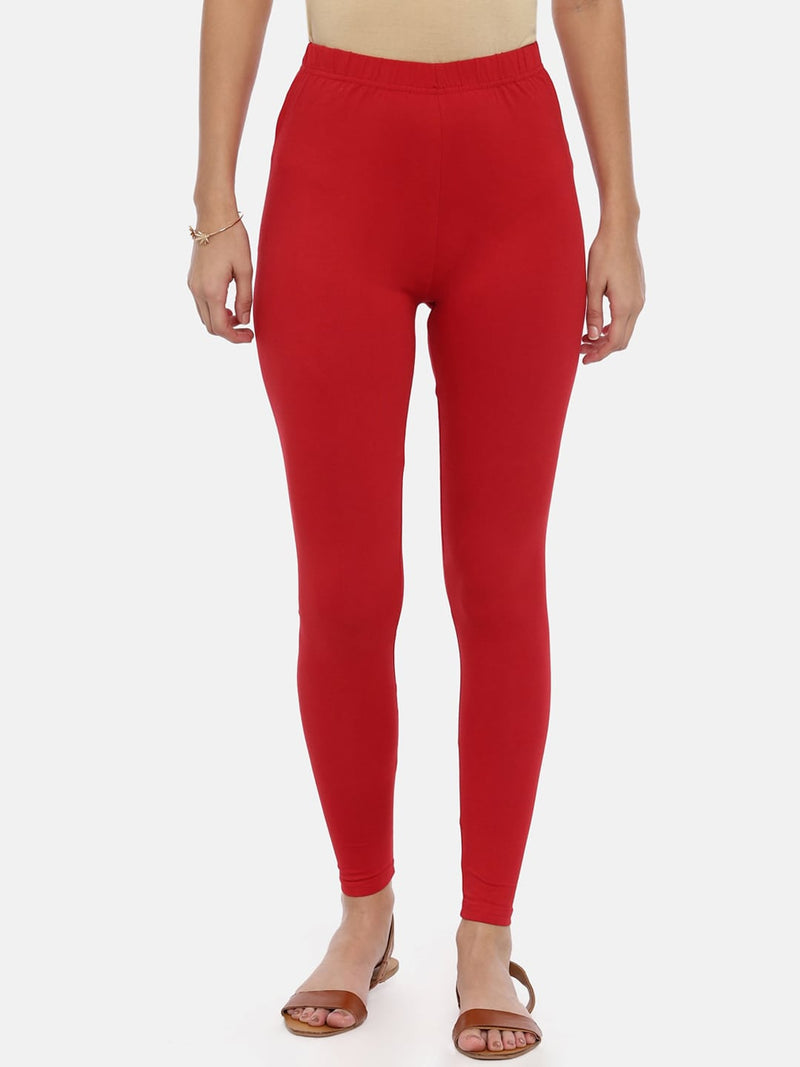 Souchii Red Solid Slim-Fit Ankle-Length Leggings - Distacart