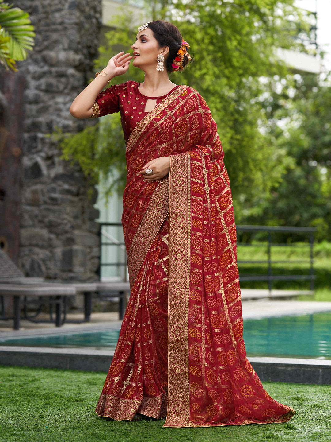 Mitera Ethnic Motifs Printed Pure Georgette Saree - Distacart