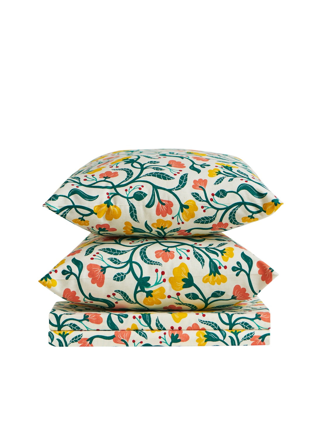 Chumbak White & Yellow Floral 136 TC Cotton 1 Queen Bedsheet with 2 Pillow Covers - Distacart