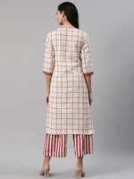 Thumbnail for Biba Women Off-White & Maroon Checked Kurta with Palazzos - Distacart