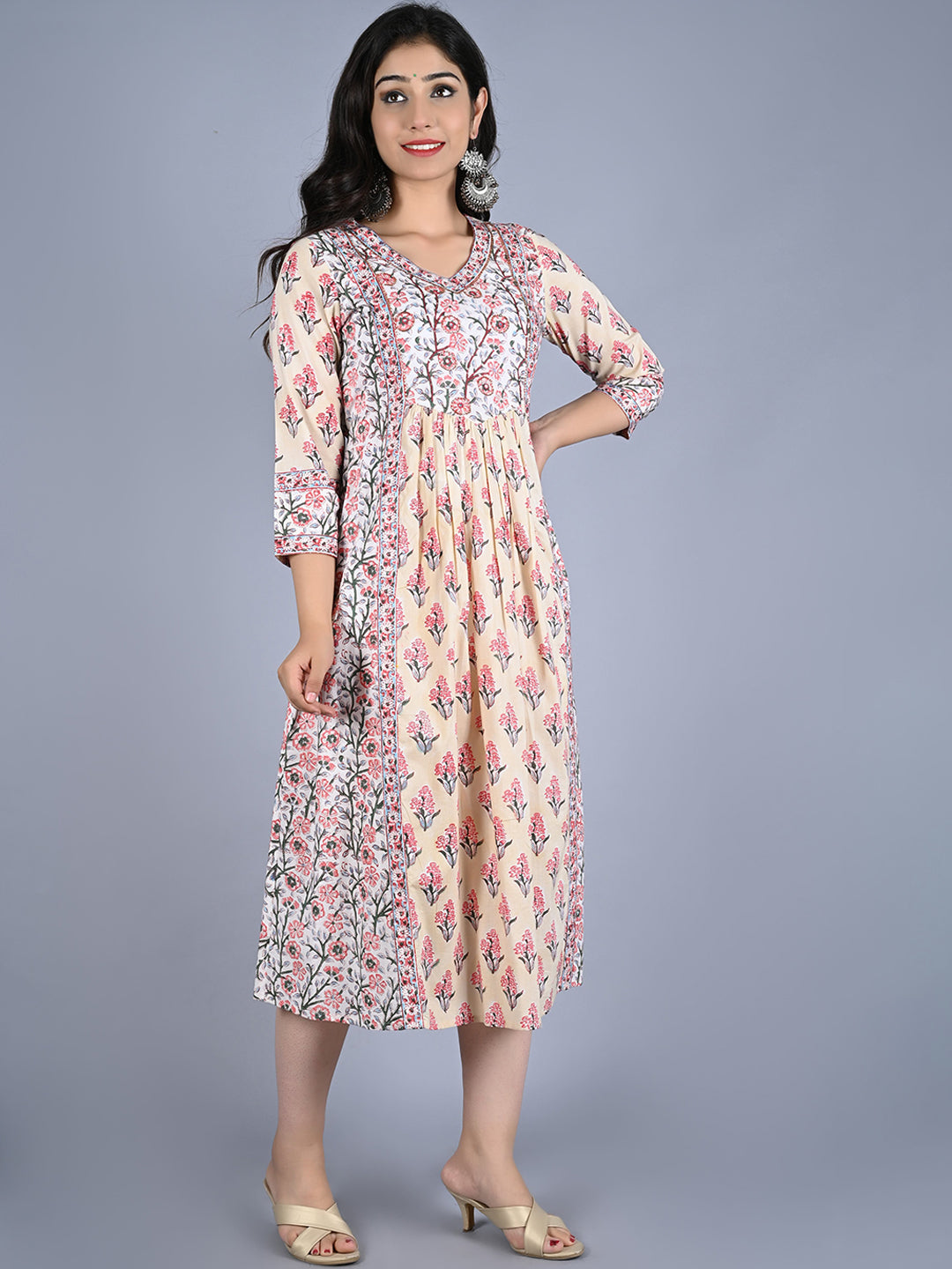 Kalini Women Beige Floral Printed Flared Sleeves Kurta - Distacart