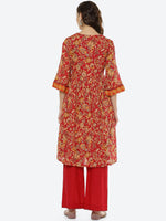 Thumbnail for Biba Women Red Floral Printed Empire Pure Cotton Kurta with Palazzos - Distacart