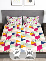 Thumbnail for Story@home Arena Pink & Green Geometric Printed 180 TC Queen Bedsheet & 2 Pillow Covers - Distacart