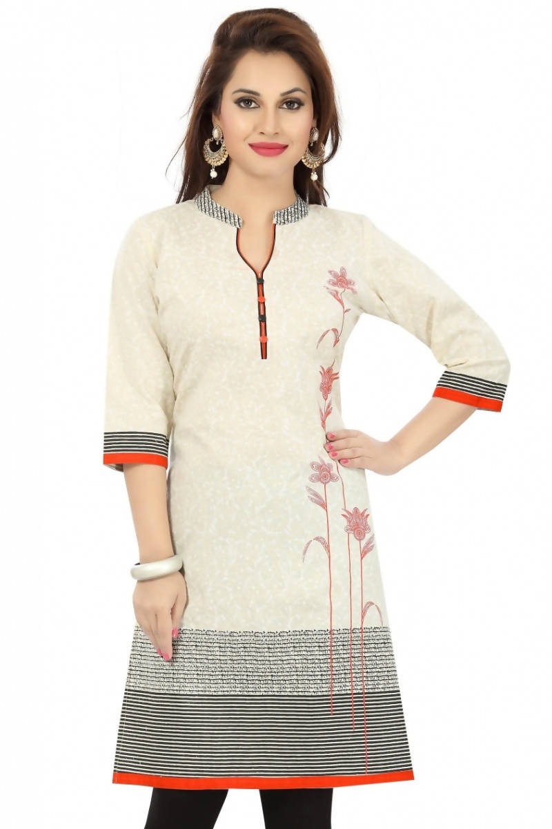 Snehal Creations Contemporary Beauty Off White Cotton Short Tunic For Women - Distacart