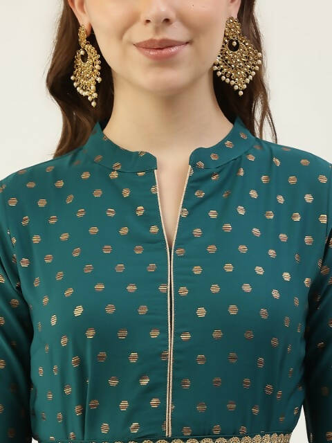 FIORRA Women's Turquise Poly Crepe Flared Kurta With Dupatta - Distacart