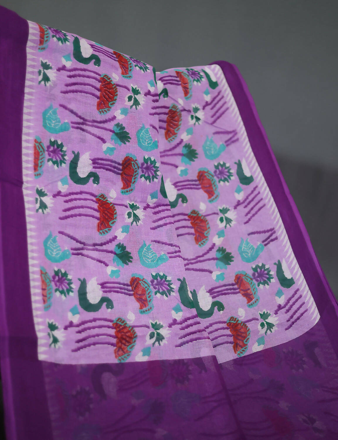 Shades Of Lavender And Purple Pure Munga Cotton Block Print Saree By Gayathri Reddy Designer Studio - Distacart