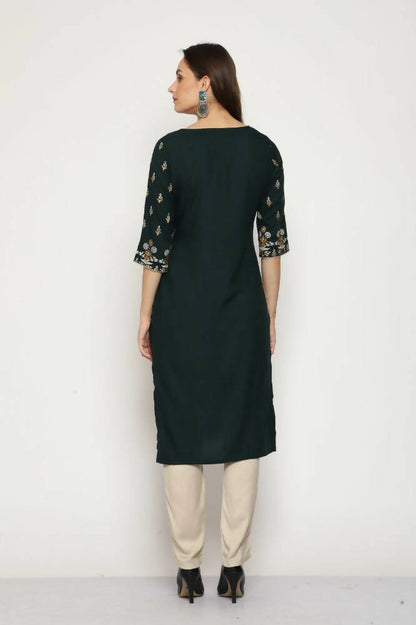 Maai Rayon Hand Printed Kurta Green - Distacart