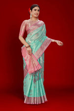 Thumbnail for Sky Blue Soft Organza Woven Design Saree With Unstitched Blouse Piece - Zaara - Distacart