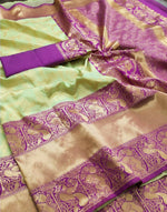 Thumbnail for DEIANA'S Beautiful Golden Jari with New Design Soft Lichi Silk Saree - Pista - Distacart