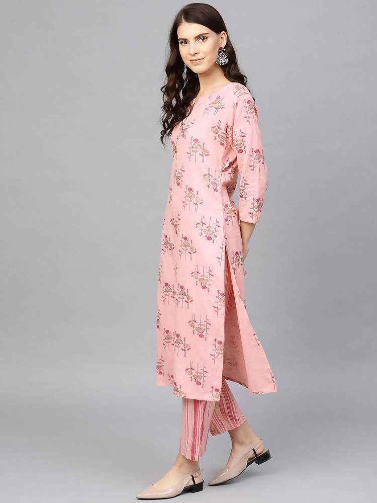 Yufta Pink and golden printed kurta with palazzo