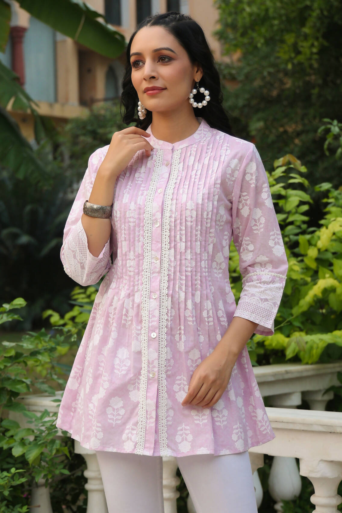 Juniper Women's Lavender Cambric Placement Floral Printed Tunic - Distacart