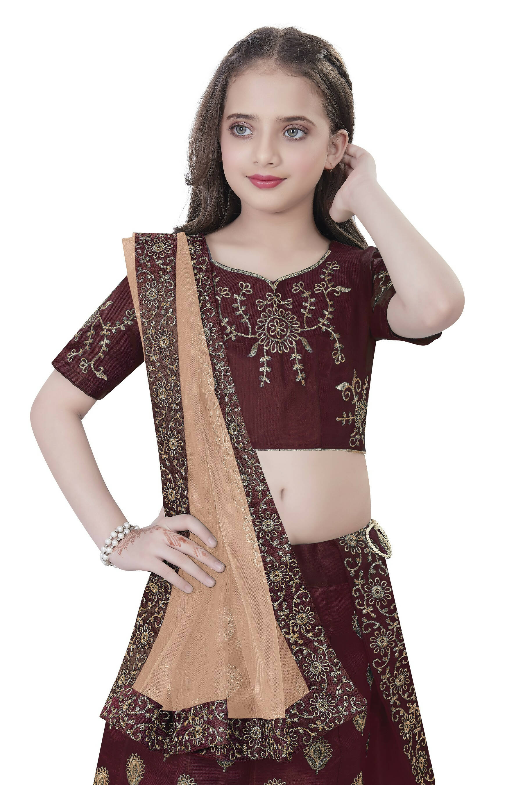 Dwiden Maroon Gulab Tafetta Sattin Semi-Stitched Girl'S Lehenga Choli - Distacart