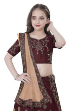 Thumbnail for Dwiden Maroon Gulab Tafetta Sattin Semi-Stitched Girl'S Lehenga Choli - Distacart