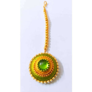 Green and Gold Silk Threaded Necklace Set with Earrings and Maang Tika - Distacart