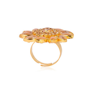 Tehzeeb Creations Sunflower Style Ring With Kundan And Stone