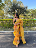 Thumbnail for Vastrasky Yellow Organza Saree - Distacart