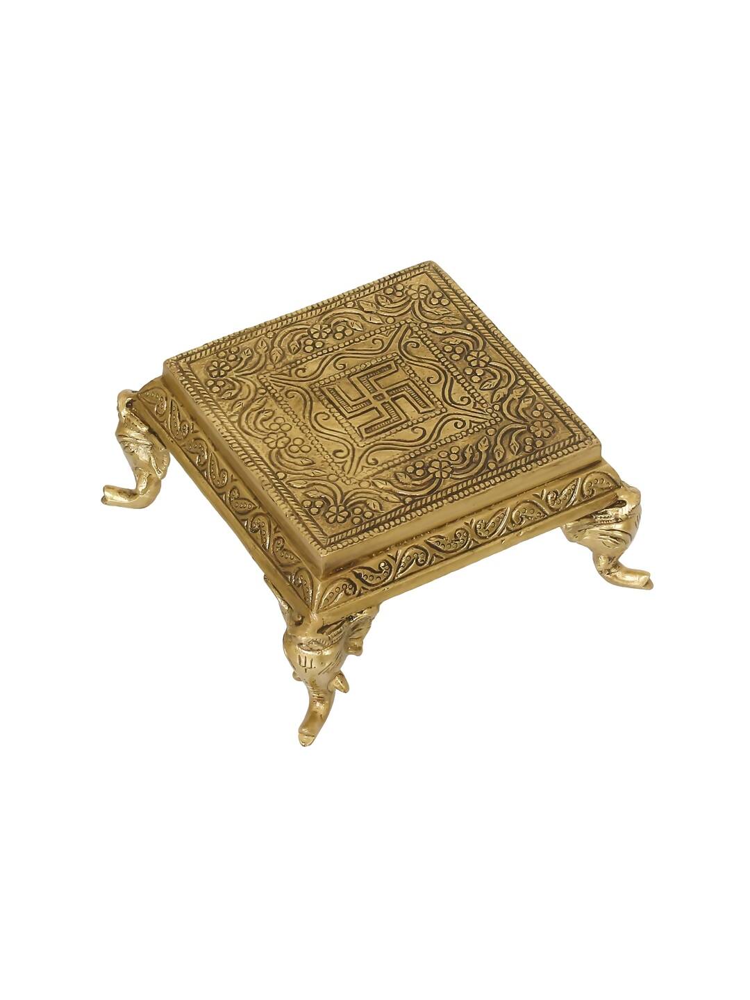 eCraftIndia Gold-Toned Handcrafted Traditional Pooja Chowki With Swastik - Distacart