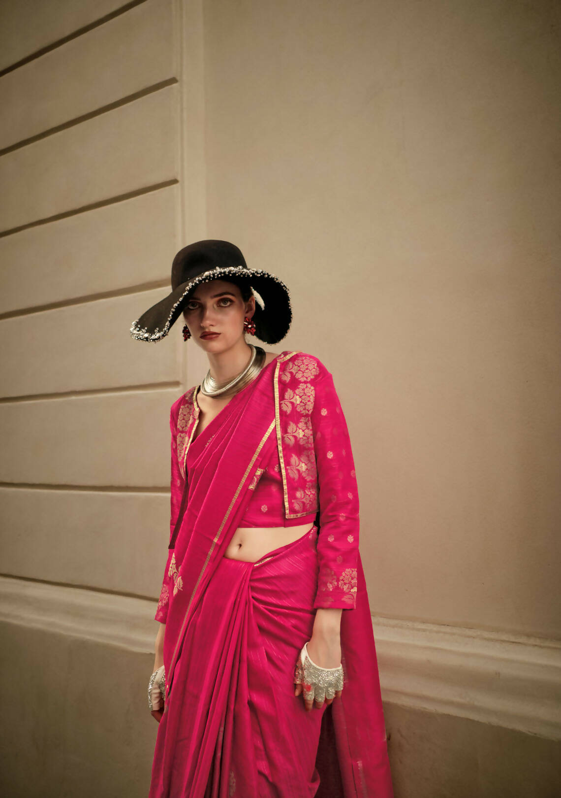 Dark Pink Weavead Thread & Zari Work, Handloom Weaving Banarasi Satin Silk Saree - Rajtex Kronicle Silk - Distacart