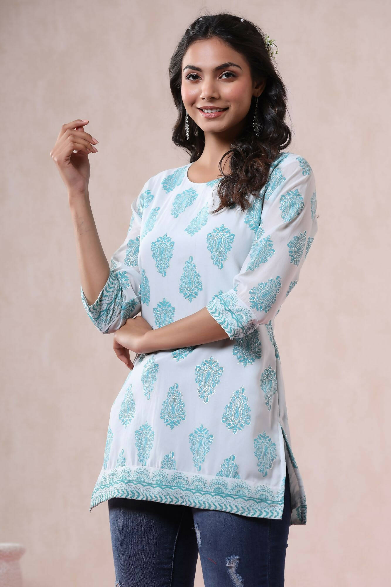 Juniper Women Bluemulti Georgette Printed Straight Tunic - Distacart