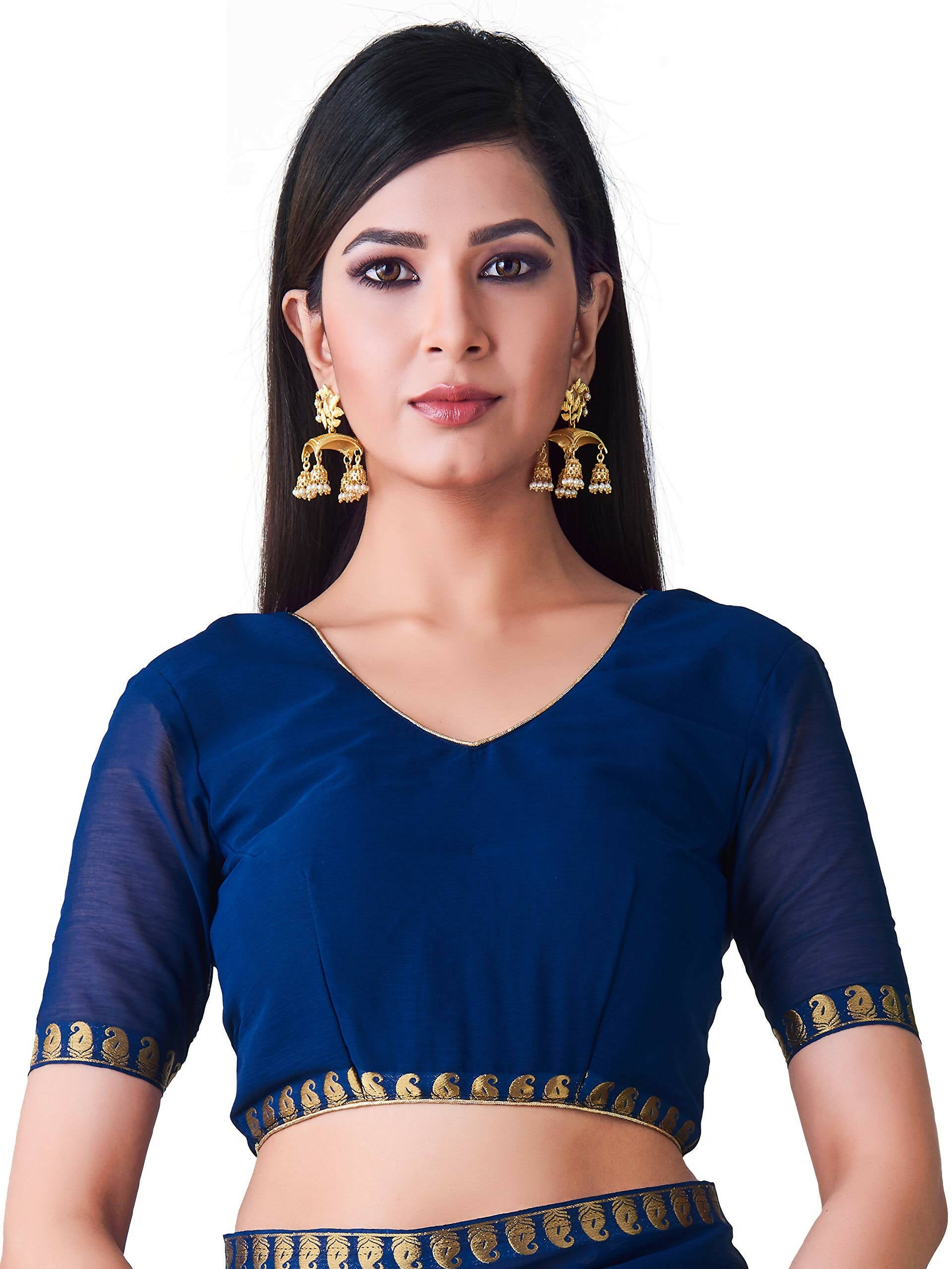 Mimosa Women's Navy Blue Banarasi Chiffon Saree - Distacart