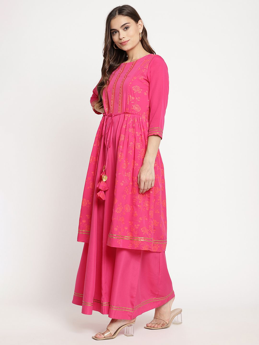 Ahalyaa Dark Pink Crepe Khari Print Dress For Women