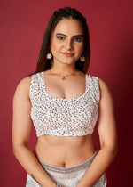 Thumbnail for Vamsee White Organza Saree - Distacart