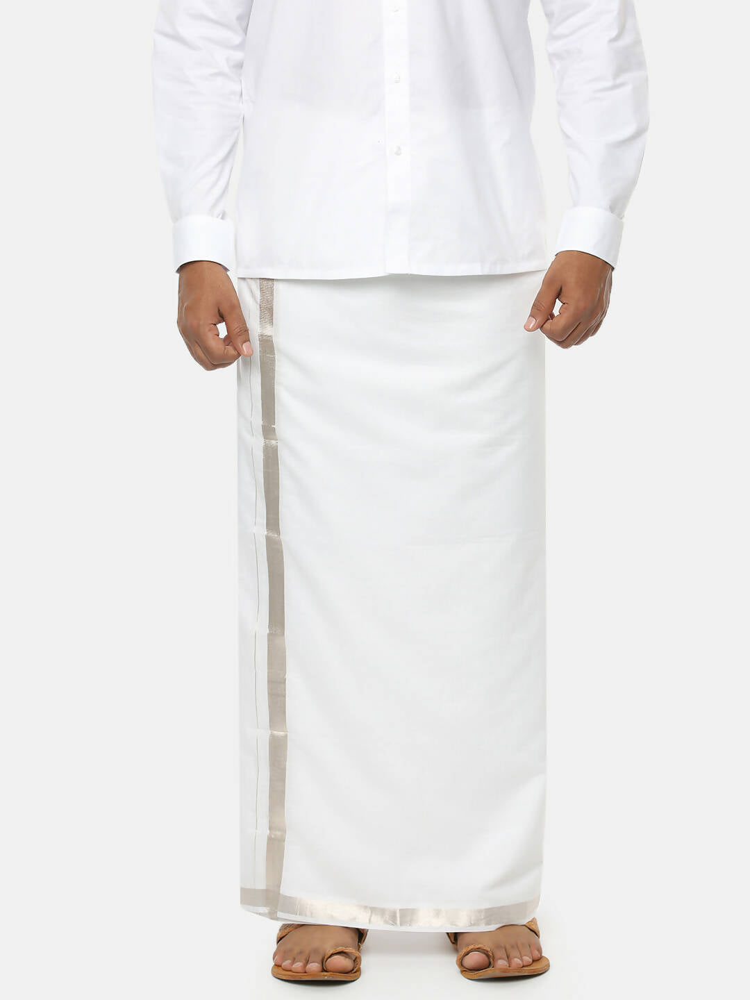 Ramraj Cotton Mens Cotton Silver Jari Dhoti - White - Distacart
