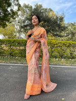 Thumbnail for Vastrasky Orange Organza Saree - Distacart