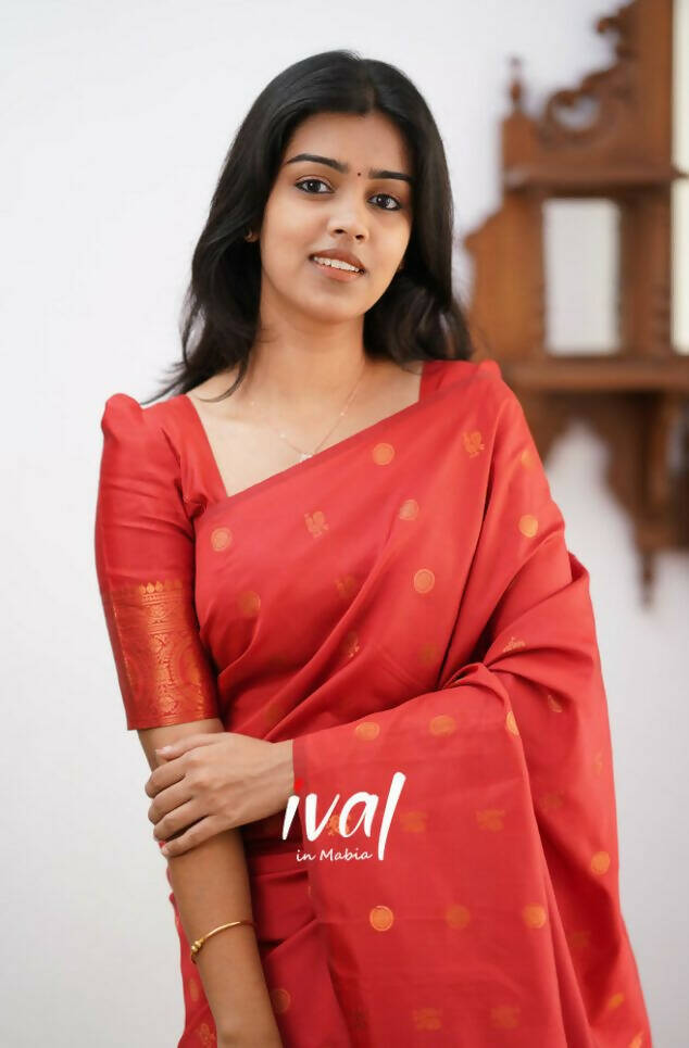 DEIANA'S Beautiful Golden Jari with New Design Soft Lichi Silk Saree - Orange - Distacart