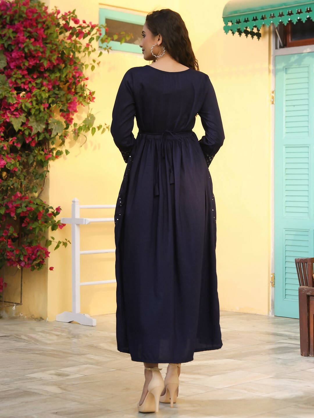 Juniper Women's Navy Festive Embroidered Flared Dress - Distacart