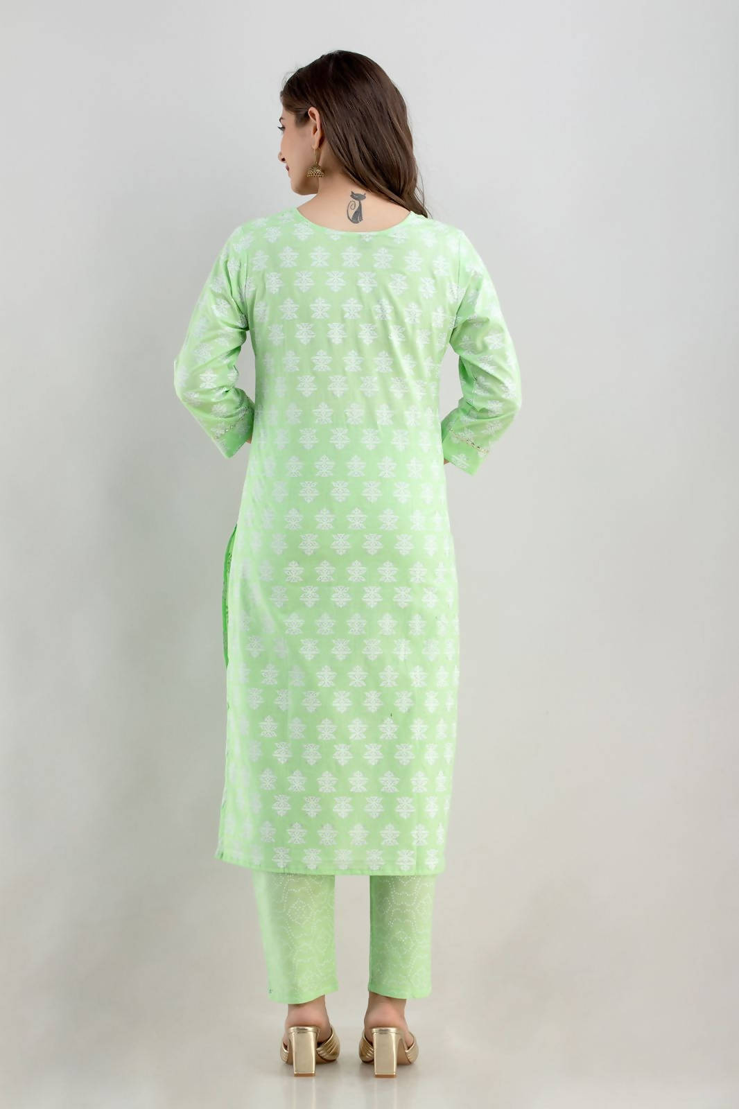 Vamika Printed Cotton Green Party Wear/Casual Wear Kurta Set/Suit - Distacart