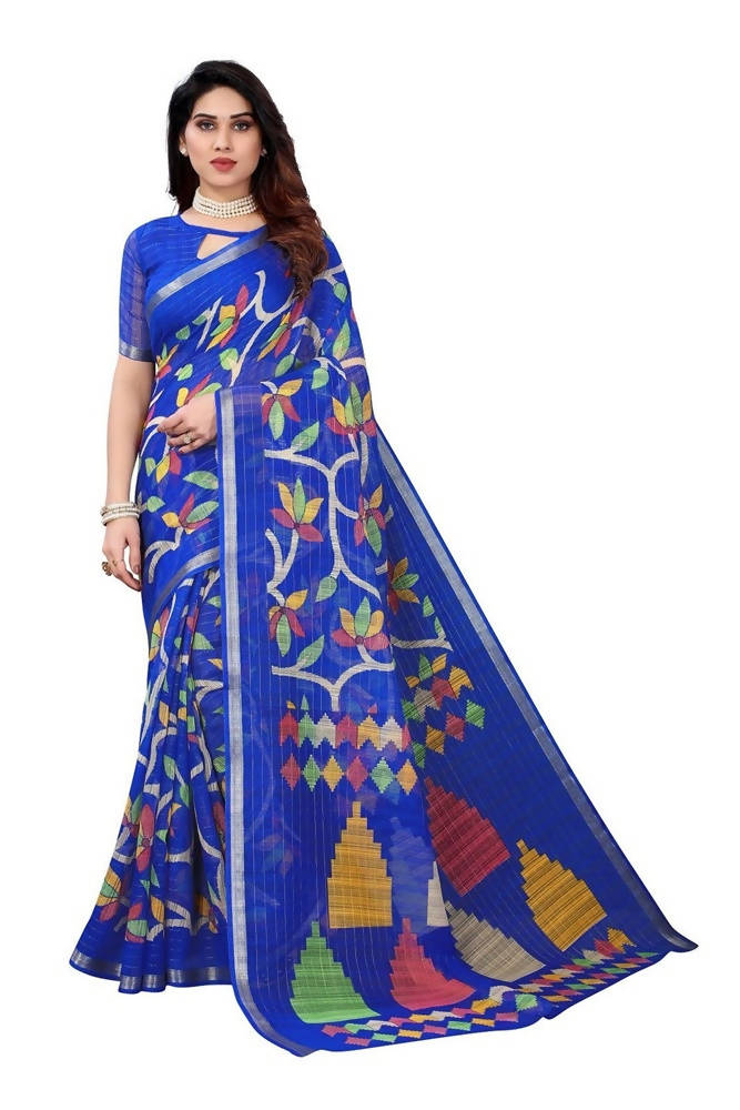 Vamika Blue Linen Zari Border Saree