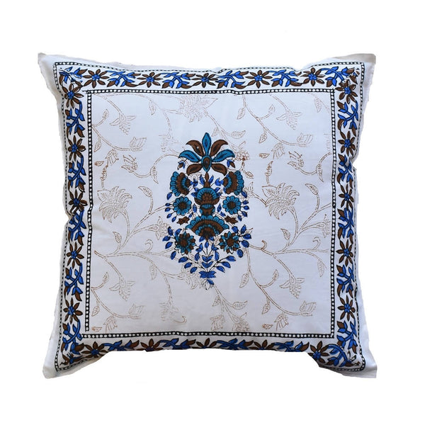 The Decor Nook Blue Floral Print With Blue Brown Border Cushion Cover - Distacart