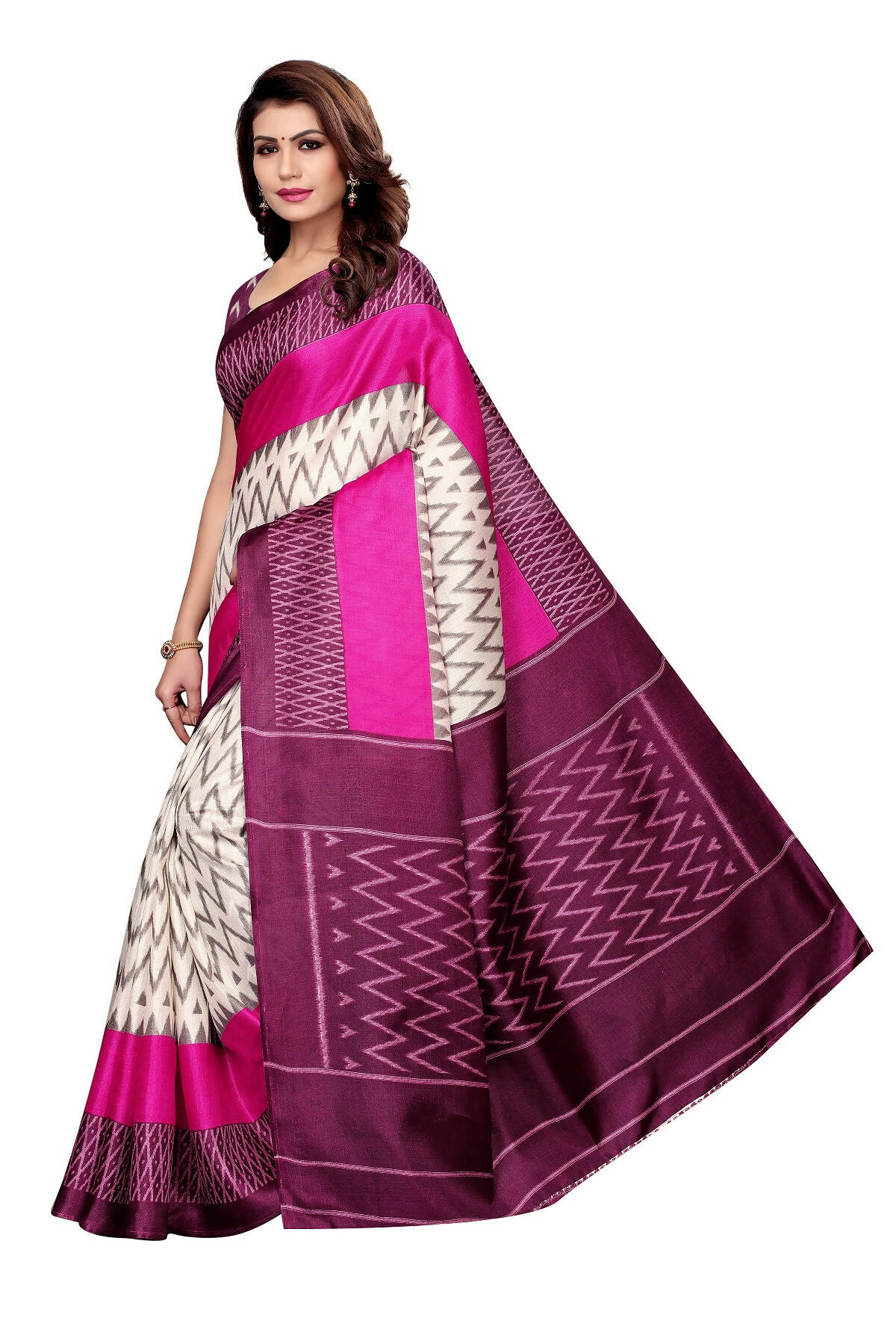 Vamika Wine Red & White Kalamkari With Jhalar Khadi Silk Saree - Distacart