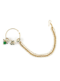 Thumbnail for Gold-Plated White Green Kundan-Studded Pearl Beaded Nosepin - Ruby Raang - Distacart