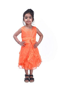Thumbnail for Asmaani Baby Girl's Orange Satin Knee Length Frock (AS-DRESS_22144) - Distacart